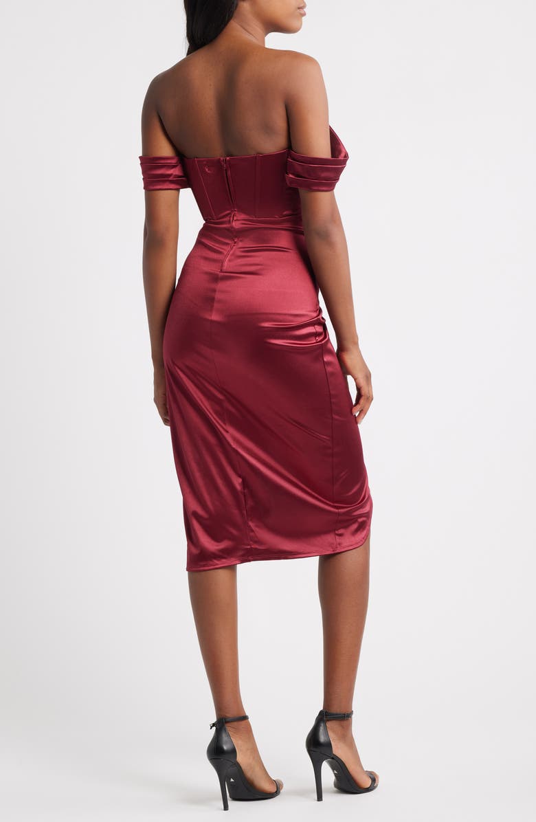 Emerald Sundae Off the Shoulder Satin Midi Dress, Alternate, color, Wine