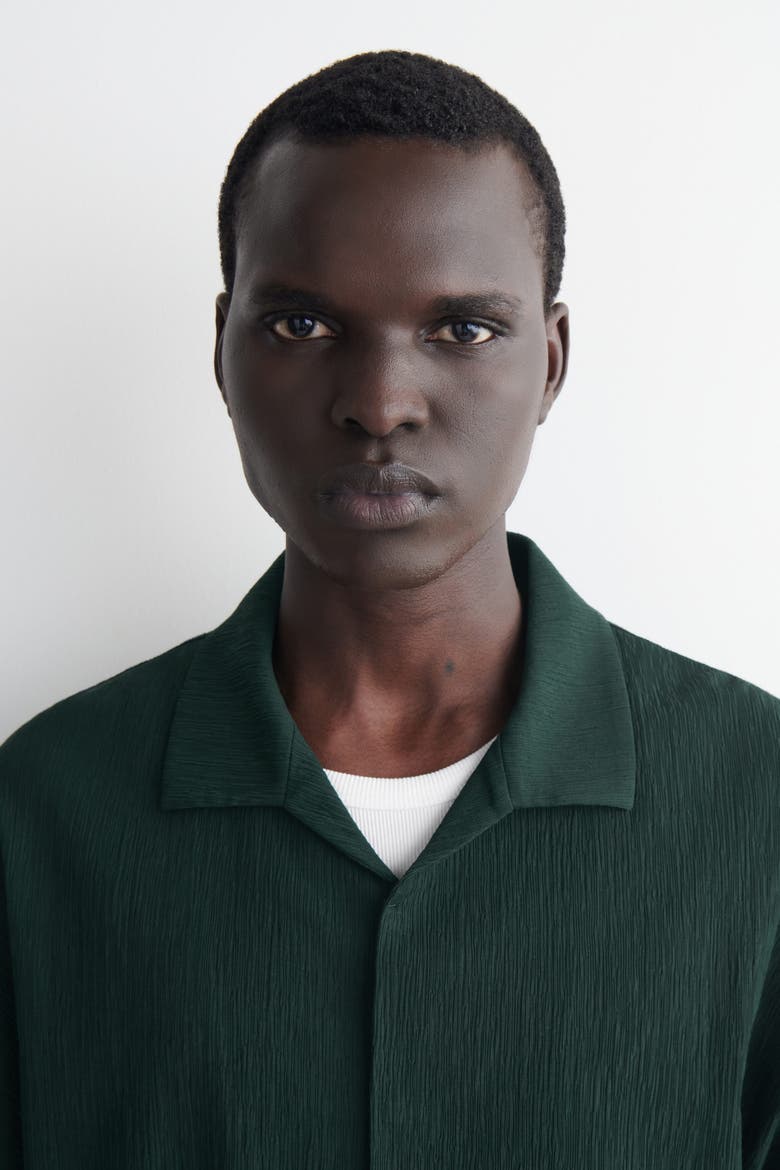 Crinkled-Cotton Shirt, Alternate, color, DARK GREEN
