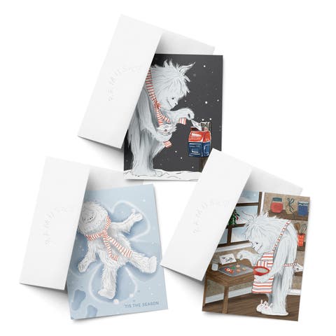 Yeti Snow Angel, Yeti Mail, Yeti Cooking Winter/Holiday/Christmas Greeting Card Pack Sets (3 ct, Assorted)