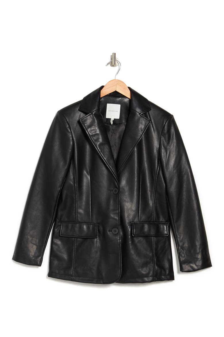 Washed Faux Leather Blazer, Alternate, color, BLACK