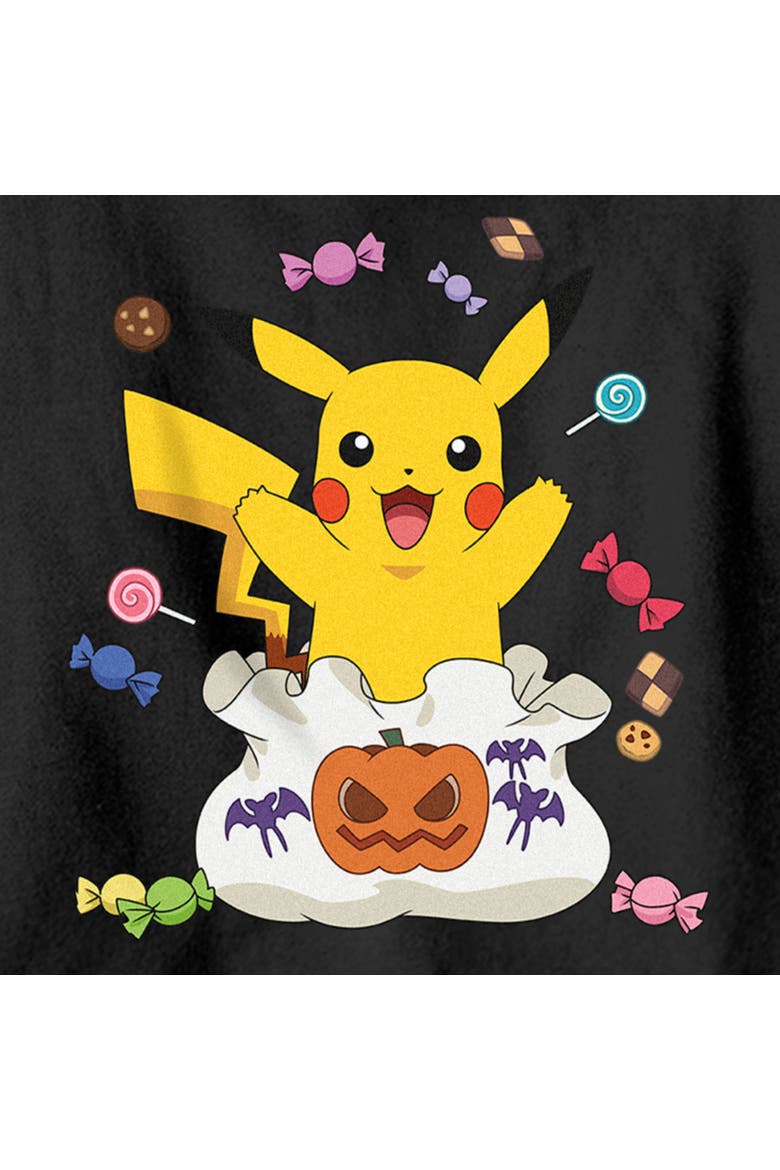 Boy's Pokemon Halloween Pikachu Candy Bag  Pull Over Hoodie, Alternate, color, Black