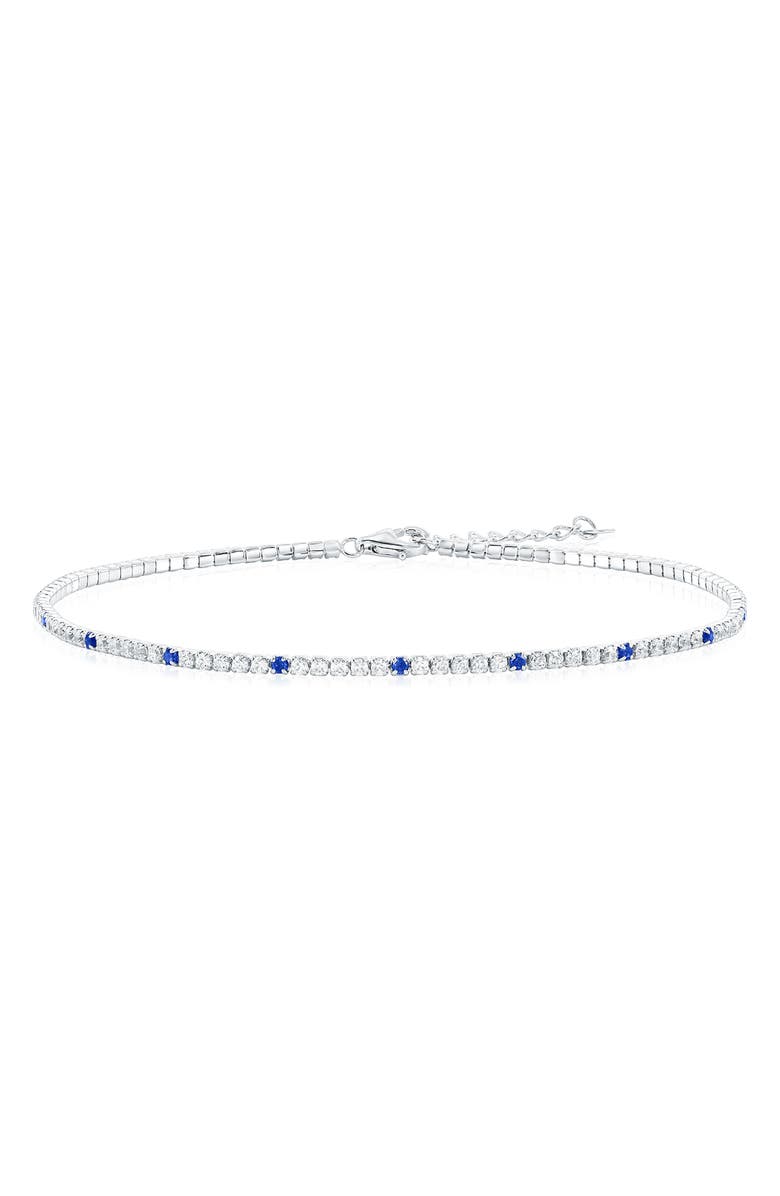 SIMONA Sterling Silver Round Cubic Zirconia Tennis Anklet, Main, color, Sapphire