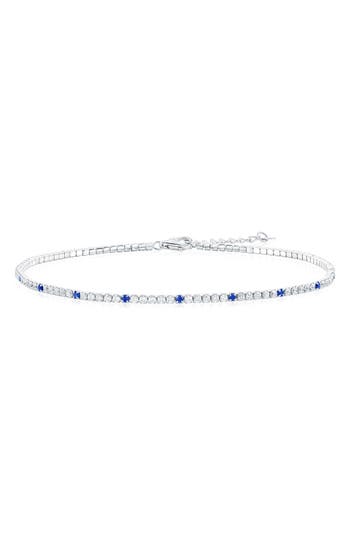 Simona Sterling Silver Round Cubic Zirconia Tennis Anklet In Blue