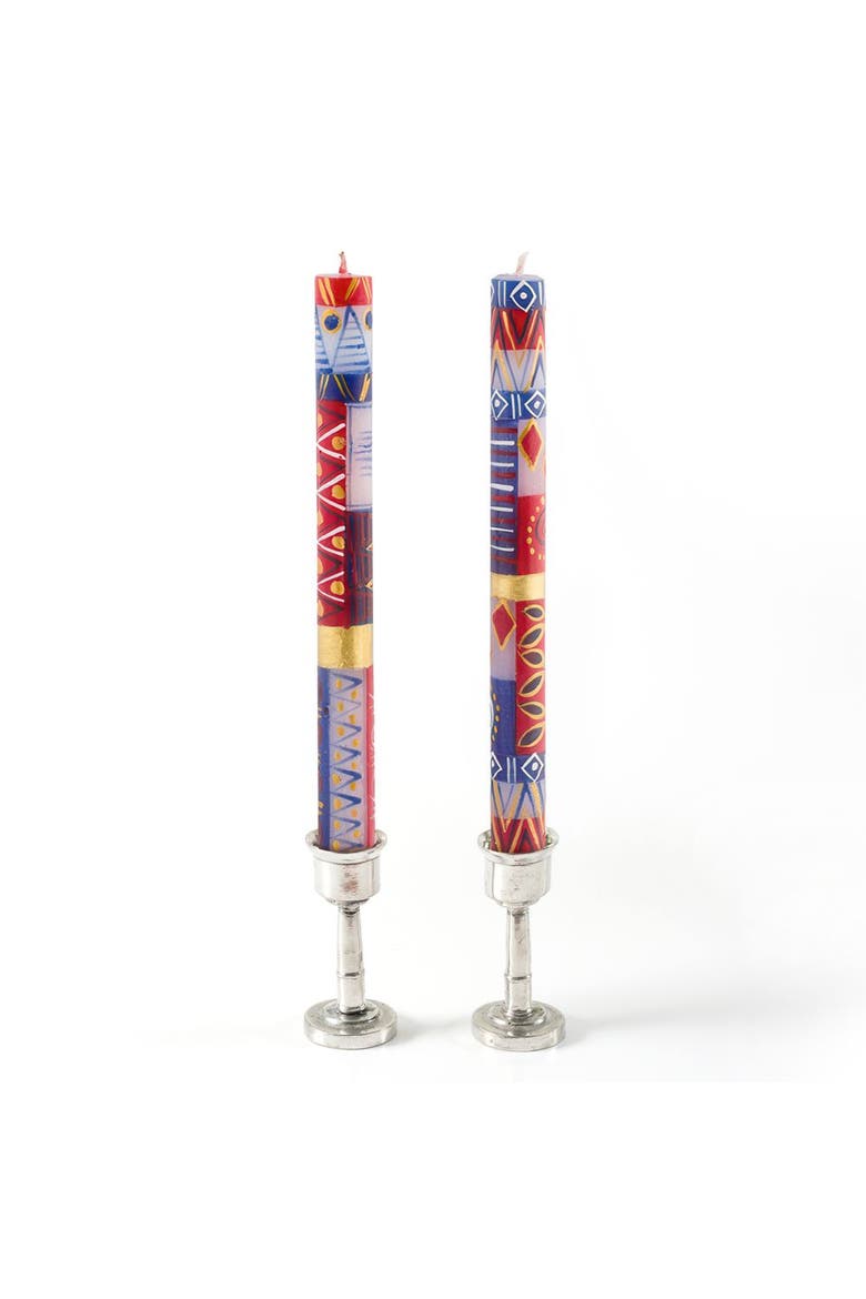 Red, White & Blue Painted Candles - Set of 2, Main, color, Red, White - 9"