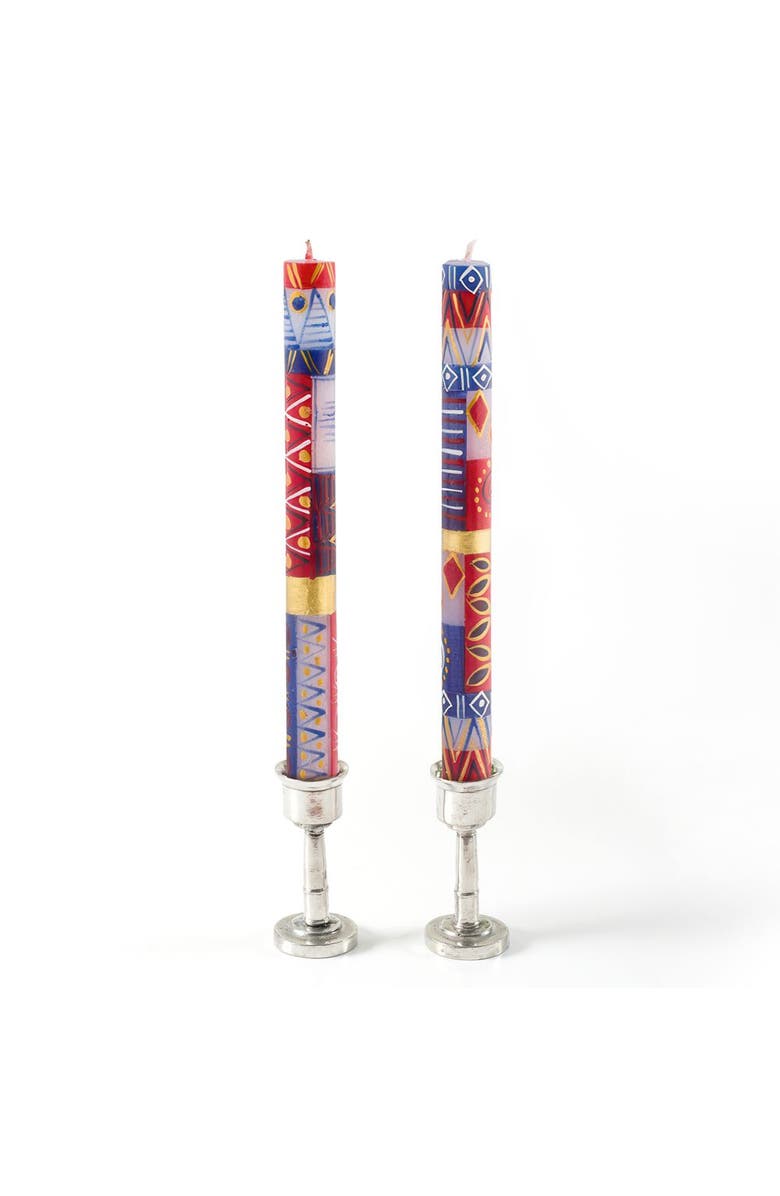 Thumbprint Artifacts Red, White & Blue Painted Candles - Set of 2, Main, color, Red, White - 9"