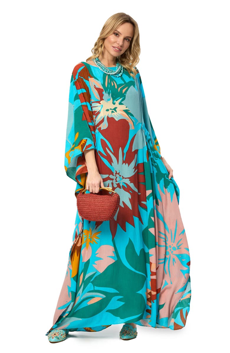 SAACHI Floral Vacation Kaftan Dress, Alternate, color, Turquoise