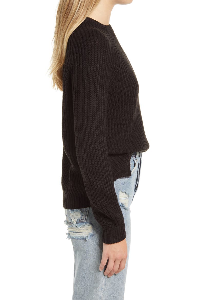 Shaker Stitch Crewneck Sweater, Alternate, color, BLACK