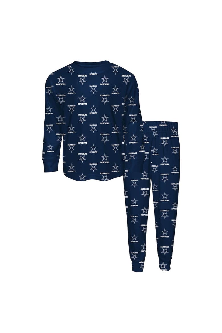 Toddler Outerstuff Navy Dallas Cowboys All-Over-Print Long Sleeve T-Shirt and Pants Sleep Set, Alternate, color, Navy