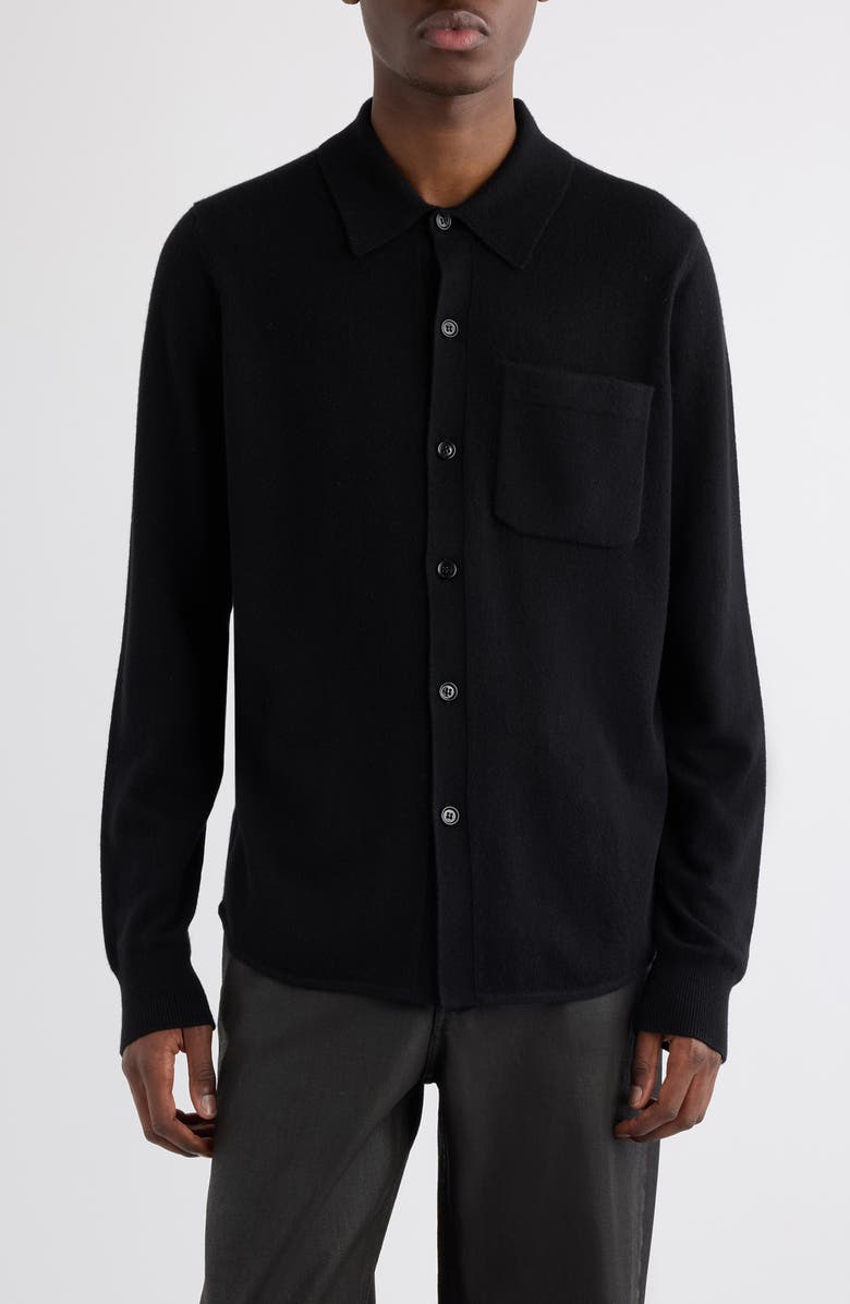 Dries Van Noten Monaco Cashmere Button-Up Shirt, Main, color, Black