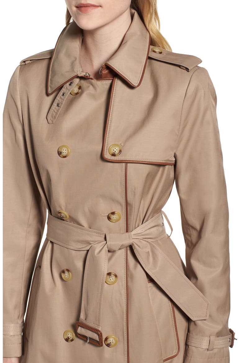 Faux Leather Trim Trench Coat, Alternate, color, SAND