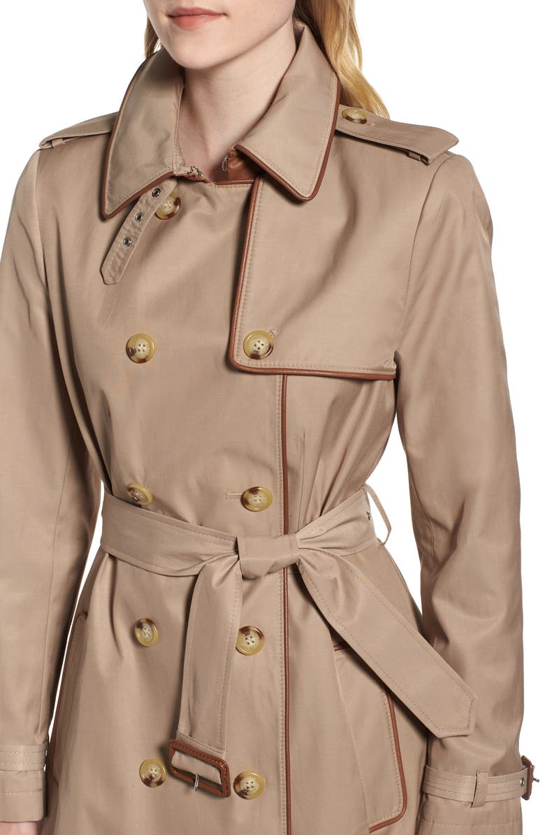 Lauren Ralph Lauren Faux Leather Trim Trench Coat, Alternate, color,