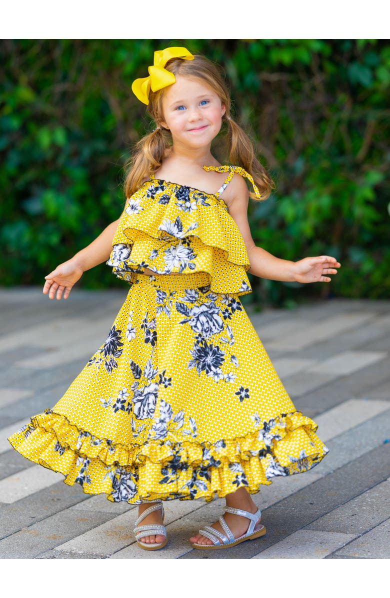 Mia Belle Girls Bright Days Ruffle Maxi Skirt Set, Alternate, color, Yellow