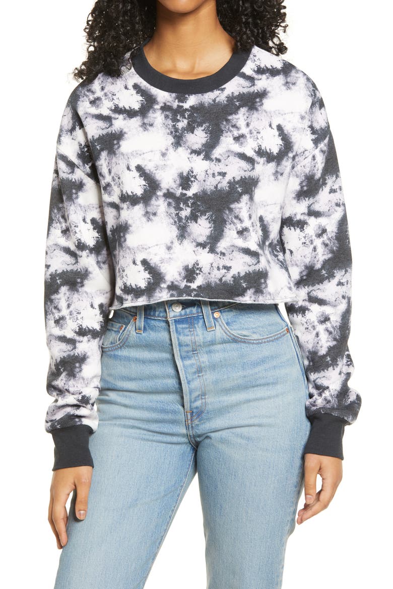 Crop Sweatshirt, Main, color, BLACK/ WHITE TIE DYE