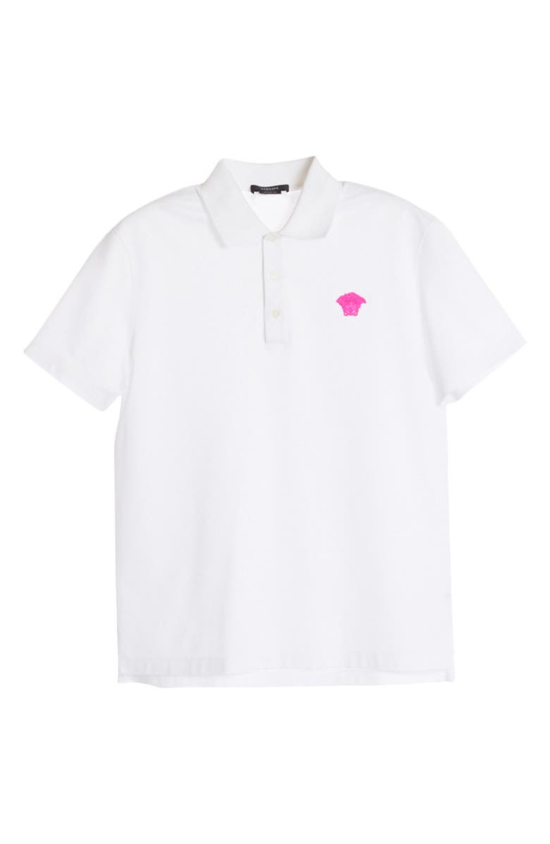 Versace Medusa Appliqué Cotton Polo Shirt, Alternate, color, 