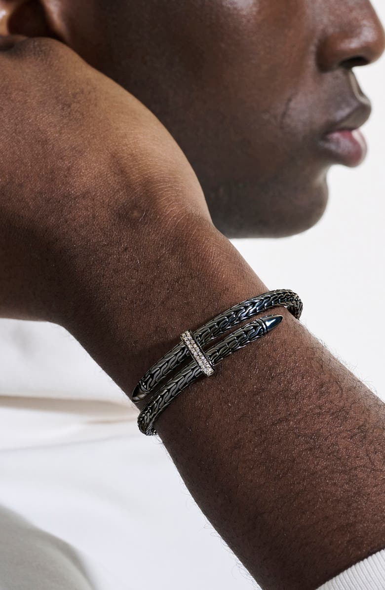 John Hardy Spear Flex Cuff, Diamonds, Alternate, color, Dark Sterling Silver