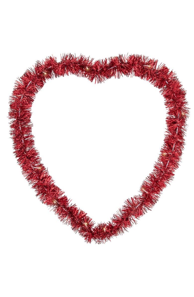 Northlight LED lighted Tinsel Heart Valentine's Day Window Silhouette - 25.25" - Red, Main, color, Red