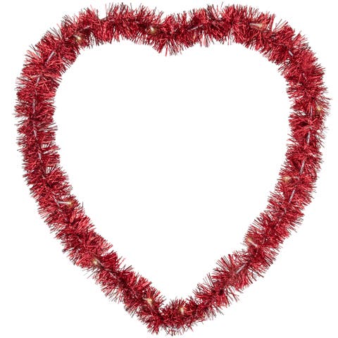 LED lighted Tinsel Heart Valentine's Day Window Silhouette - 25.25" - Red