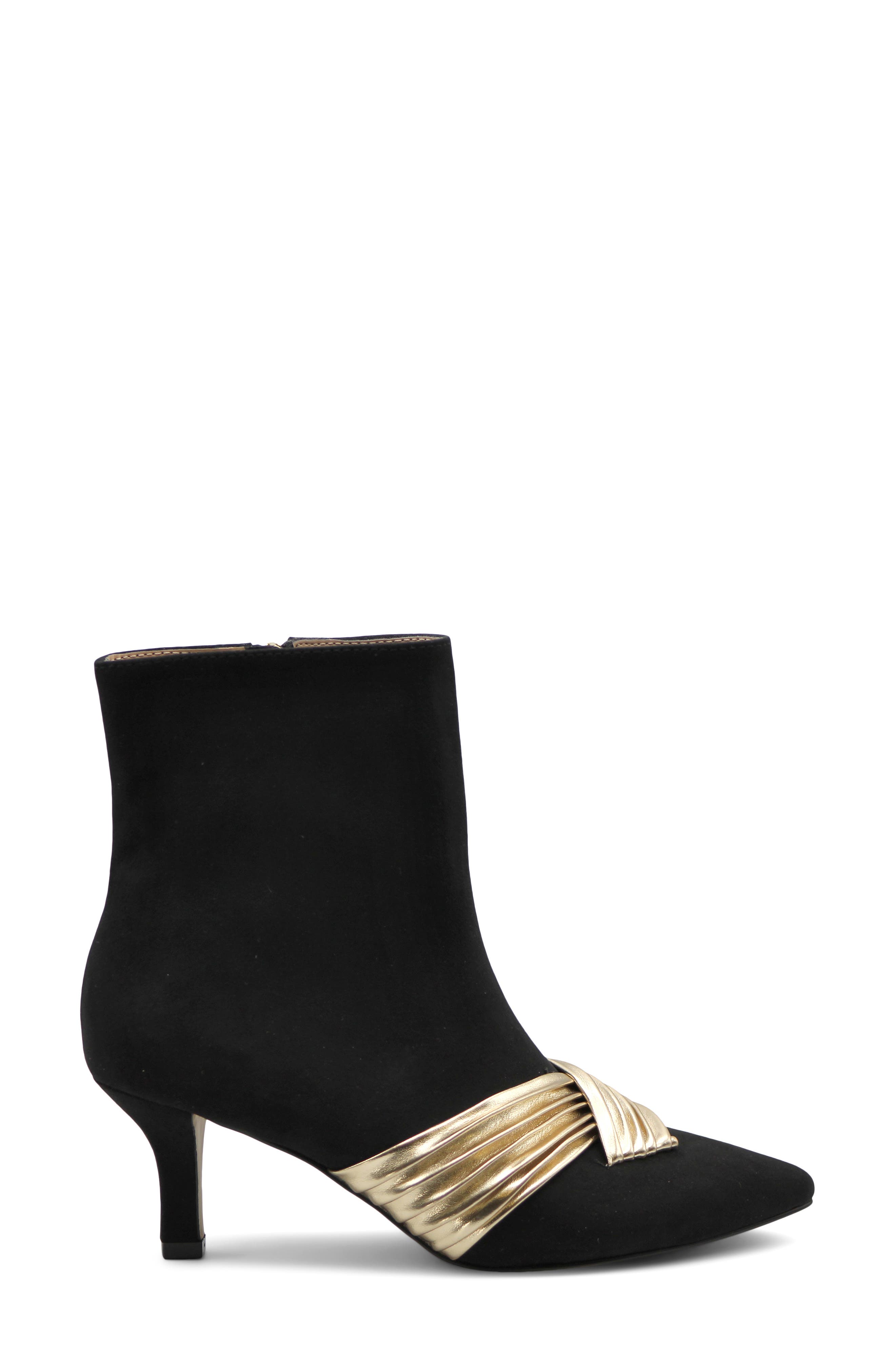 Adrienne Vittadini Pazzi Pleated Kitten Heel Bootie, Alternate, color, Black Gold