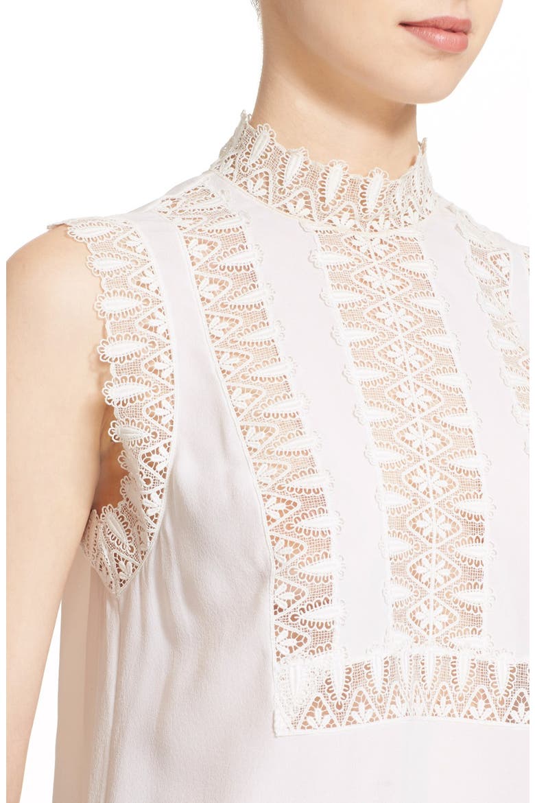 Lace Trim Silk Top, Alternate, color, OPTIC
