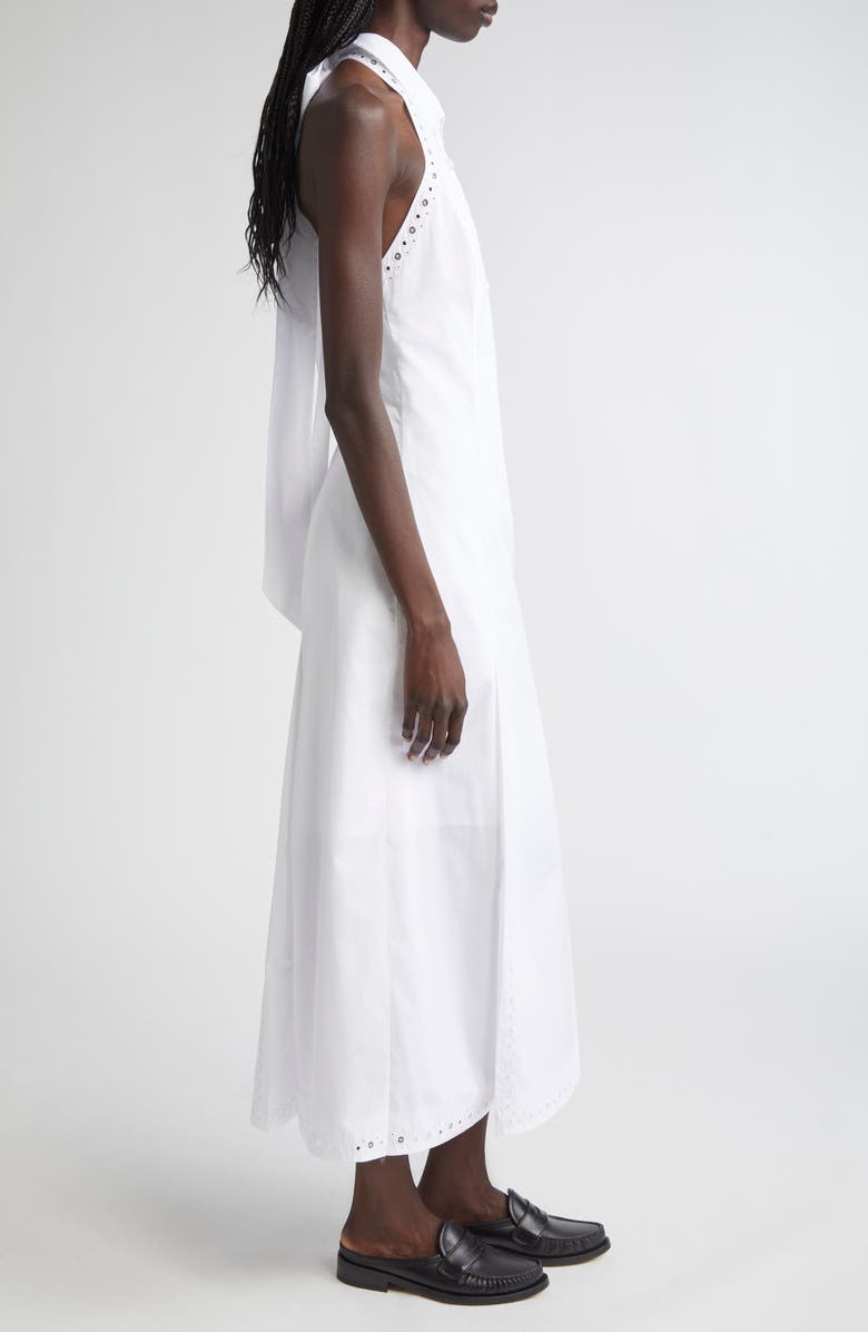 Thom Browne Eyelet Embroidered Cotton Poplin Halter Polo Dress, Alternate, color, White