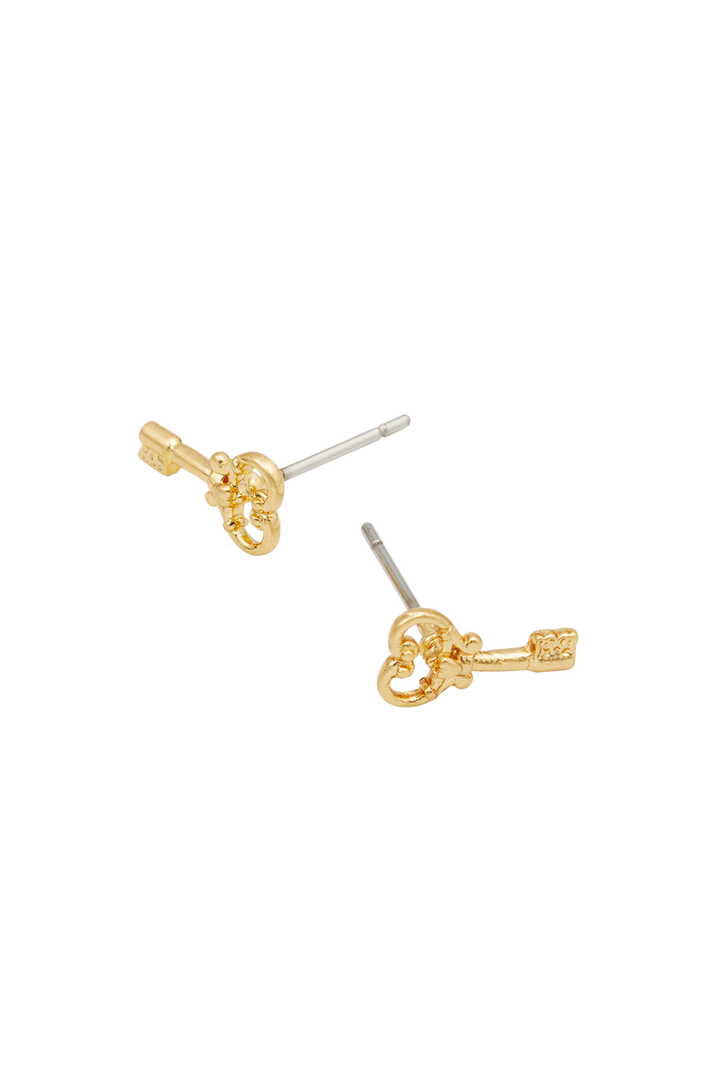 Key Stud Earrings, Alternate, color, Gold