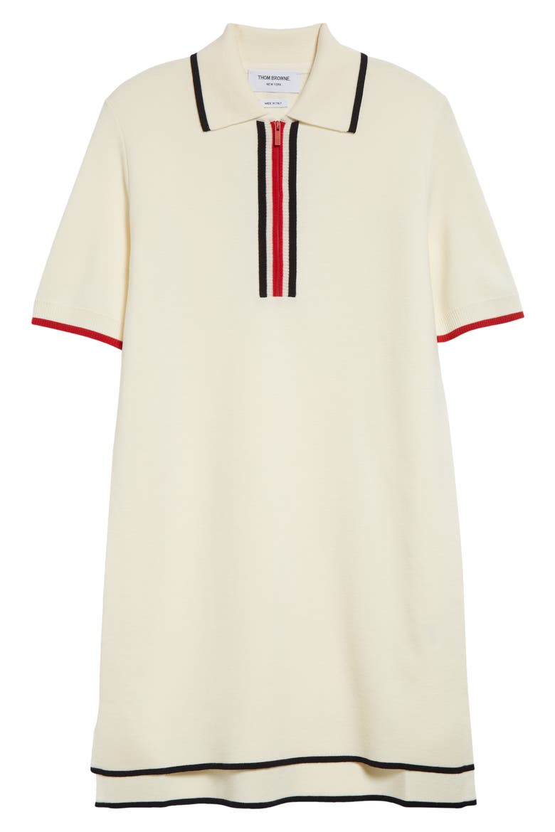 Stripe Detail Milano Knit Polo Sweater Dress, Alternate, color, WHITE