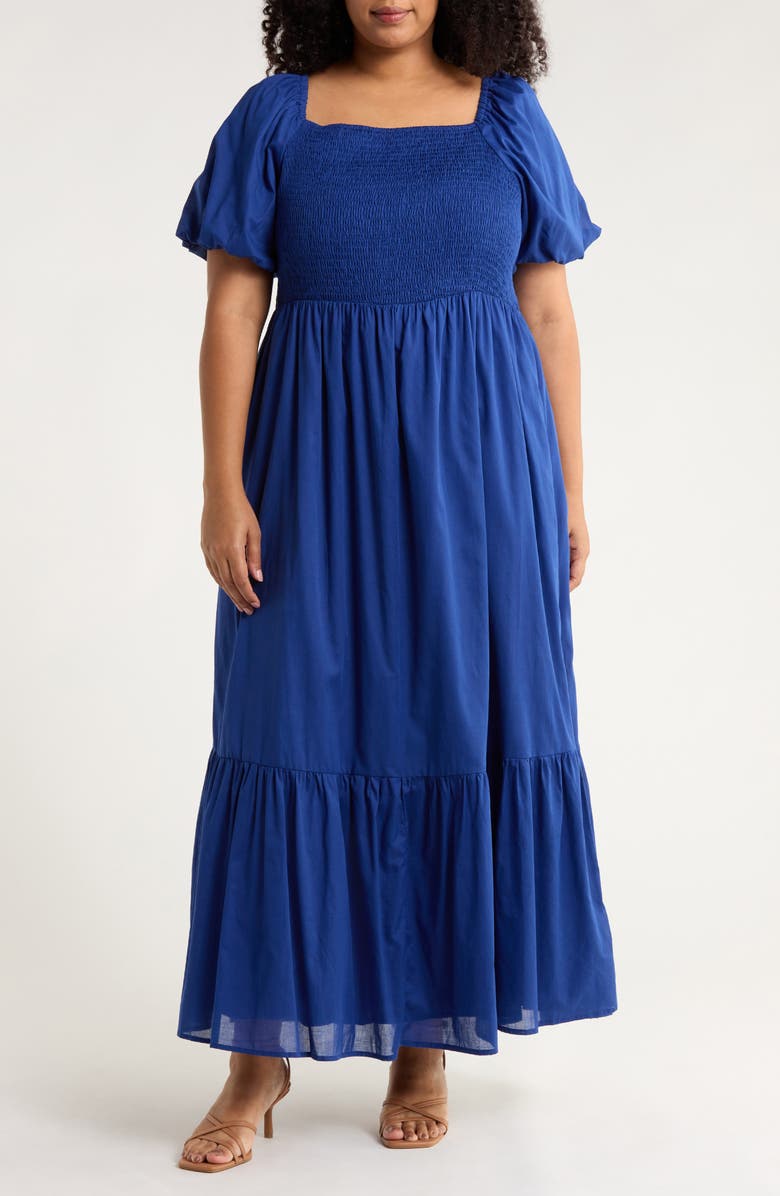 SUGARLIPS Bluebell Smocked Cotton Maxi Dress, Main, color, Navy