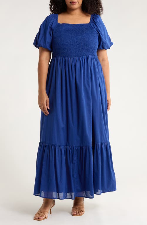 SUGARLIPS Bluebell Smocked Cotton Maxi Dress in Navy 