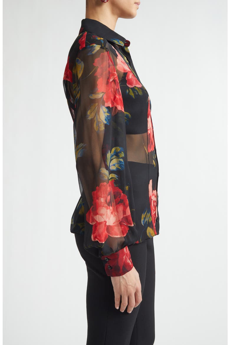 Isabella Sheer Silk Chiffon Button-Up Shirt, Alternate, color, BLACK MULTI