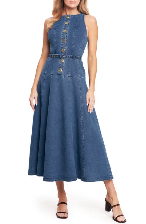 Belted Denim Midi Dress