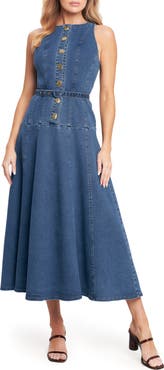 FLYING TOMATO Belted Denim Midi Dress