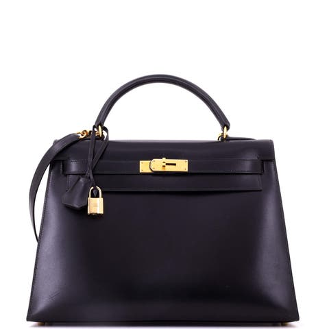 Kelly Handbag Black Box Calf with Gold Hardware 32