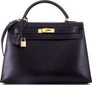 Pre-Owned Hermes Kelly Handbag Black Box Calf with Gold Hardware 32