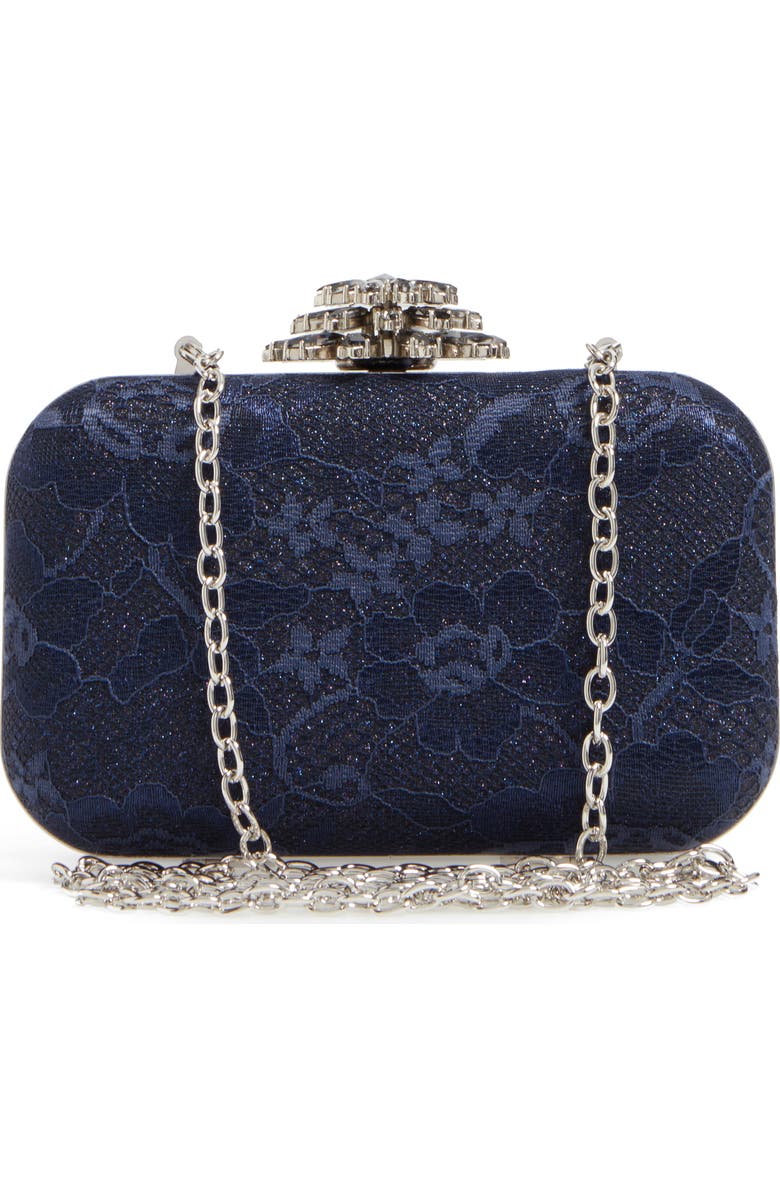 Glint Crystal Flower Clasp Lace Minaudière, Alternate, color,