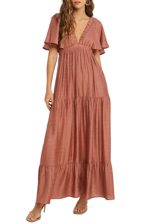 Flutter Sleeve Tiered Maxi Dress