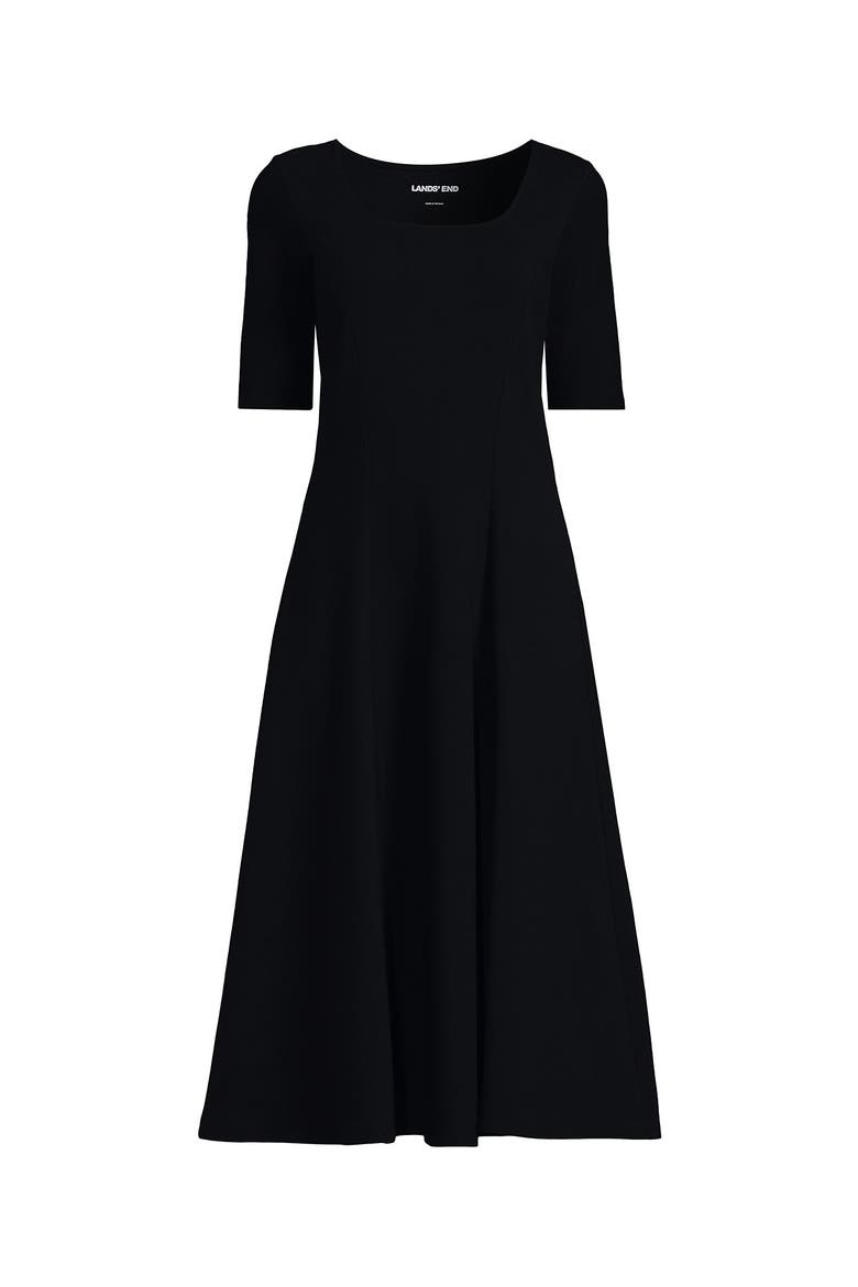 Starfish Elbow Sleeve Midi Fit and Flare Dress, Alternate, color, Black