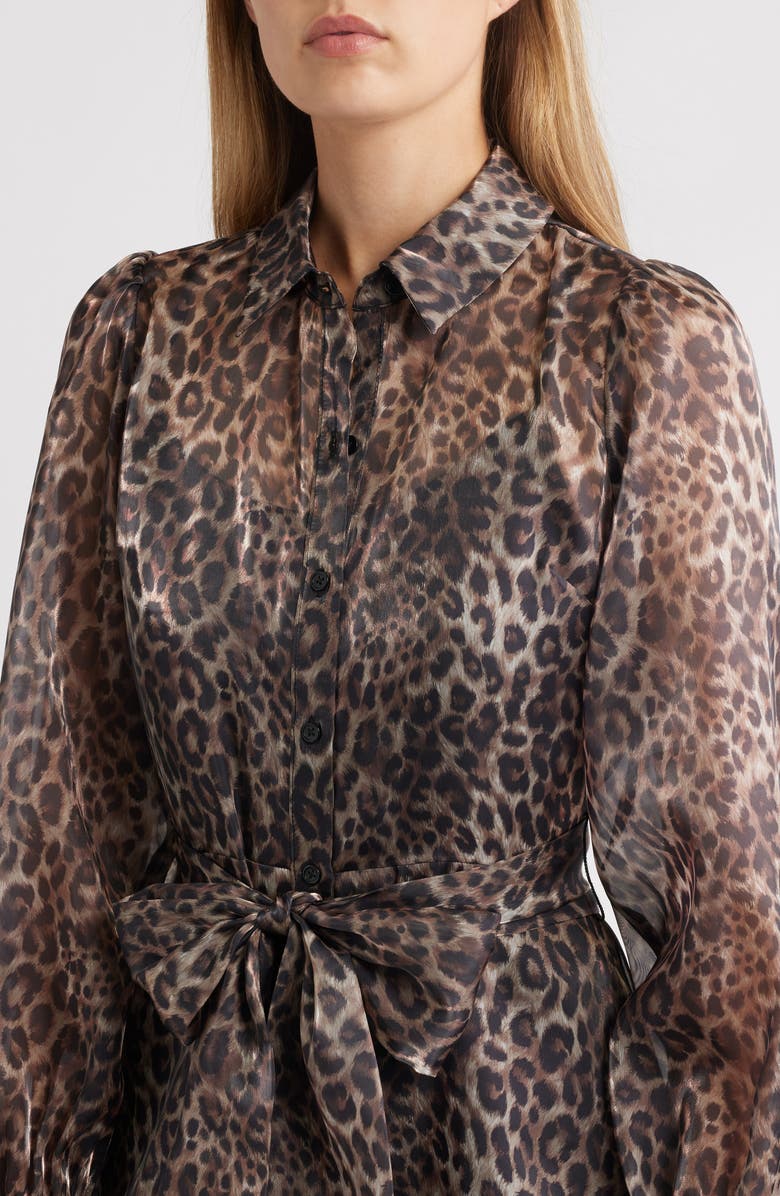 Julia Jordan Tie Belt Long Sleeve Maxi Shirtdress, Alternate, color, Brown Black