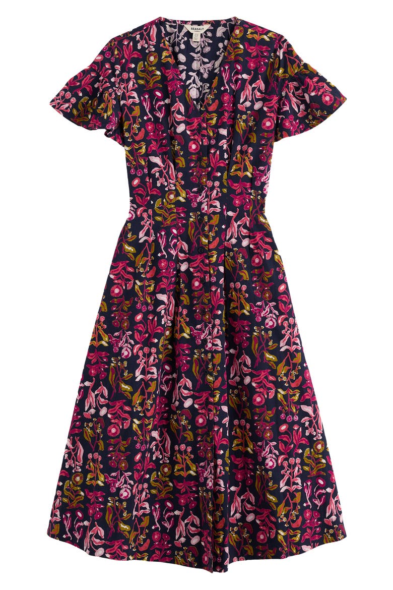 Kerthen Woods Floral Organic Cotton Button-Up Midi Dress, Alternate, color, INKY BOTANICAL MARITIME