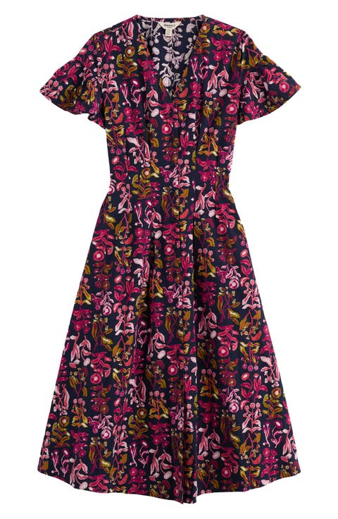 Kerthen Woods Floral Organic Cotton Button-Up Midi Dress