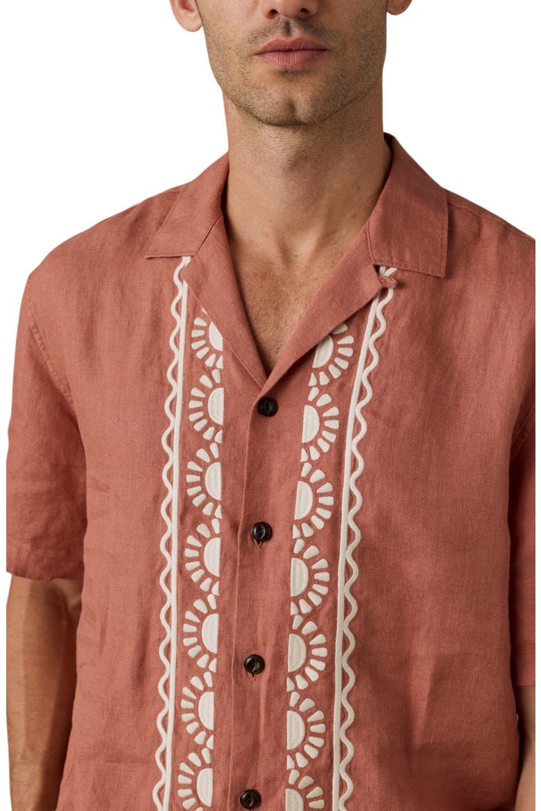 Embroidered Linen Camp Shirt, Alternate, color, DUSTY SIENNA