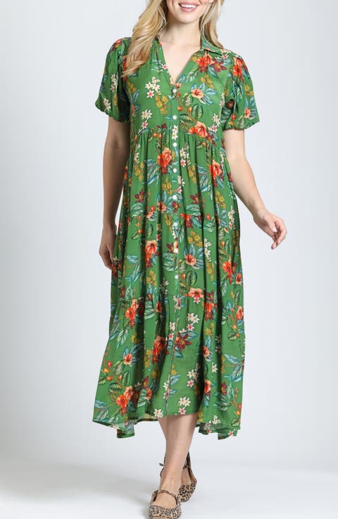 Tiered Puff Sleeve Shirtdress