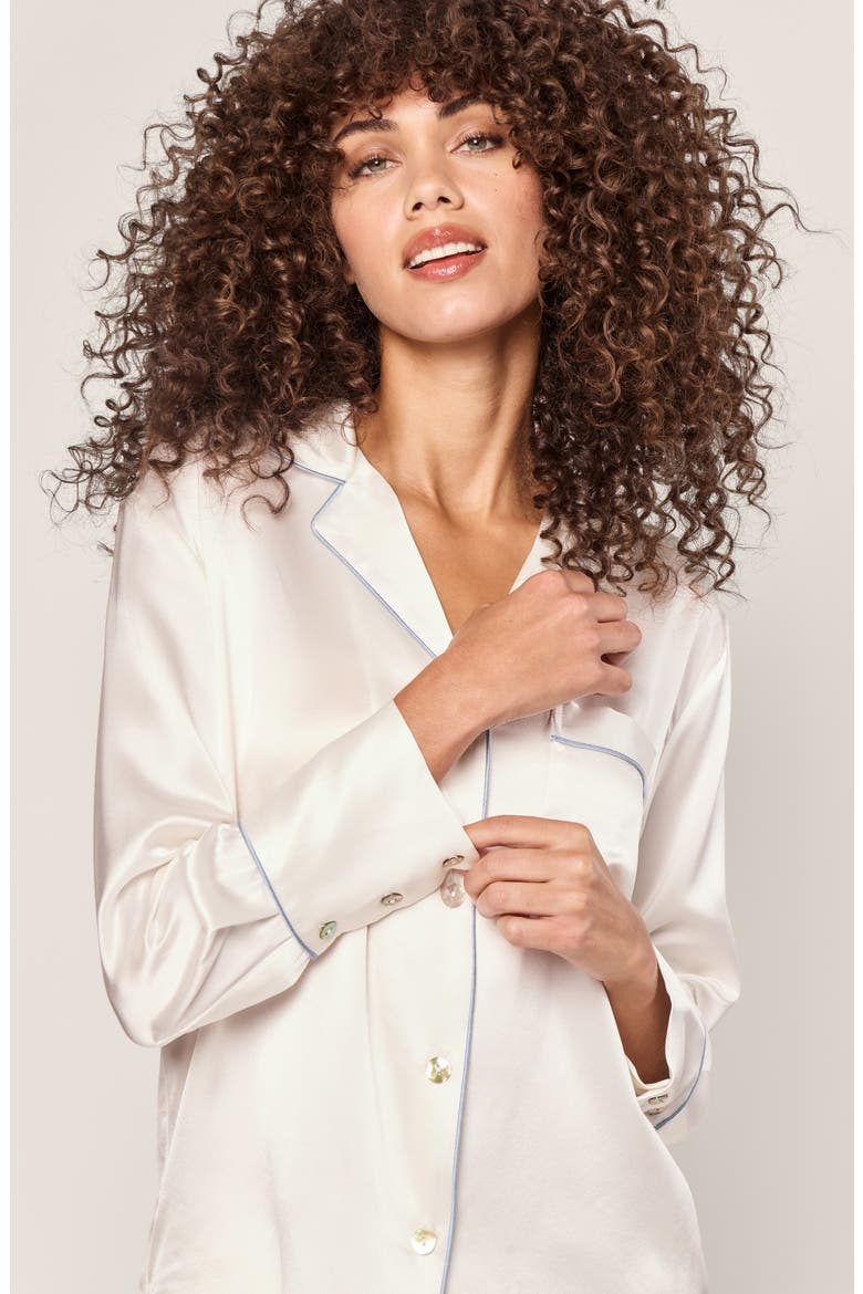 Piped Mulberry Silk Pajamas, Alternate, color, WHITE
