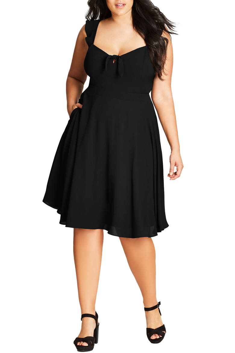 Pretty Flutter Tie Neck Dress, Main, color, BLACK