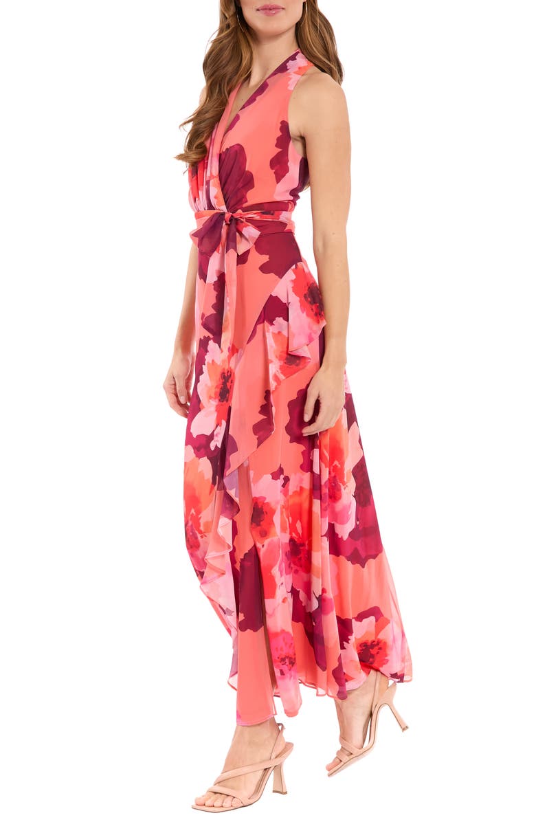 London Times Floral Halter Maxi Dress, Alternate, color, 