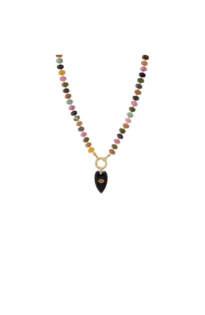 BY ADINA EDEN Evil Eye Elongated Heart Pendant Beaded Clicker Necklace, Main, color, Onyx