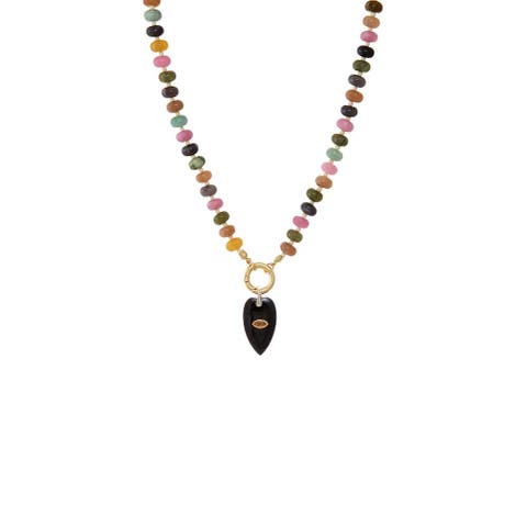 Evil Eye Elongated Heart Pendant Beaded Clicker Necklace