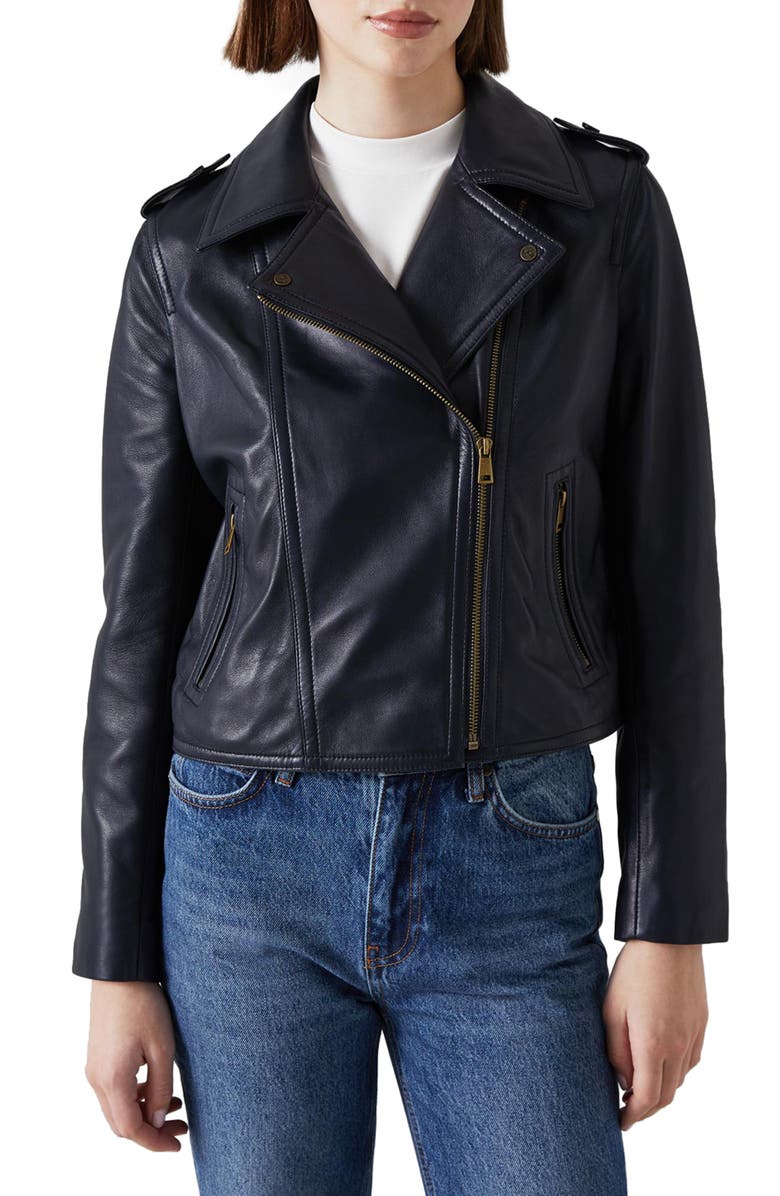 LK Bennett Ernest Leather Moto Jacket, Main, color, 
