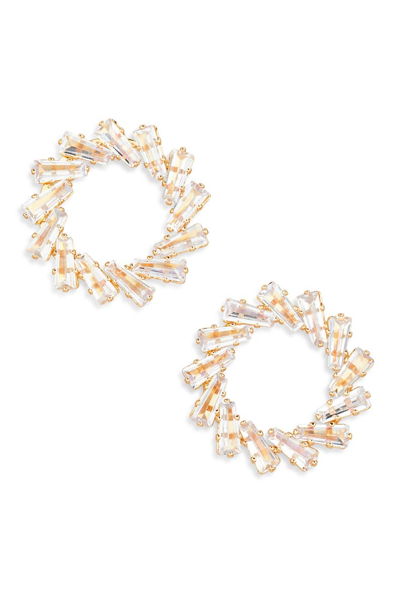 Baguette Crystal Open Earrings, Main, color, GOLD