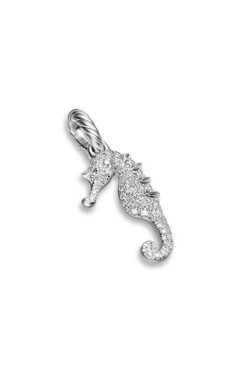 Seahorse Amulet in Sterling Silver with Diamonds, 22mm