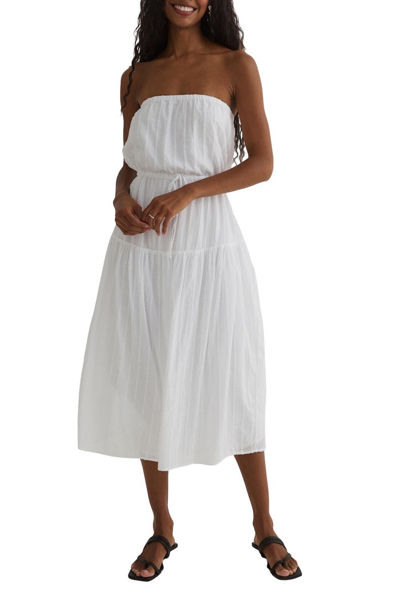 Bella Dahl Embroidered Stripe Strapless Cotton Midi Dress, Main, color, 
